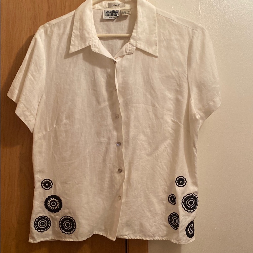 White Blouse with Black Embroidery